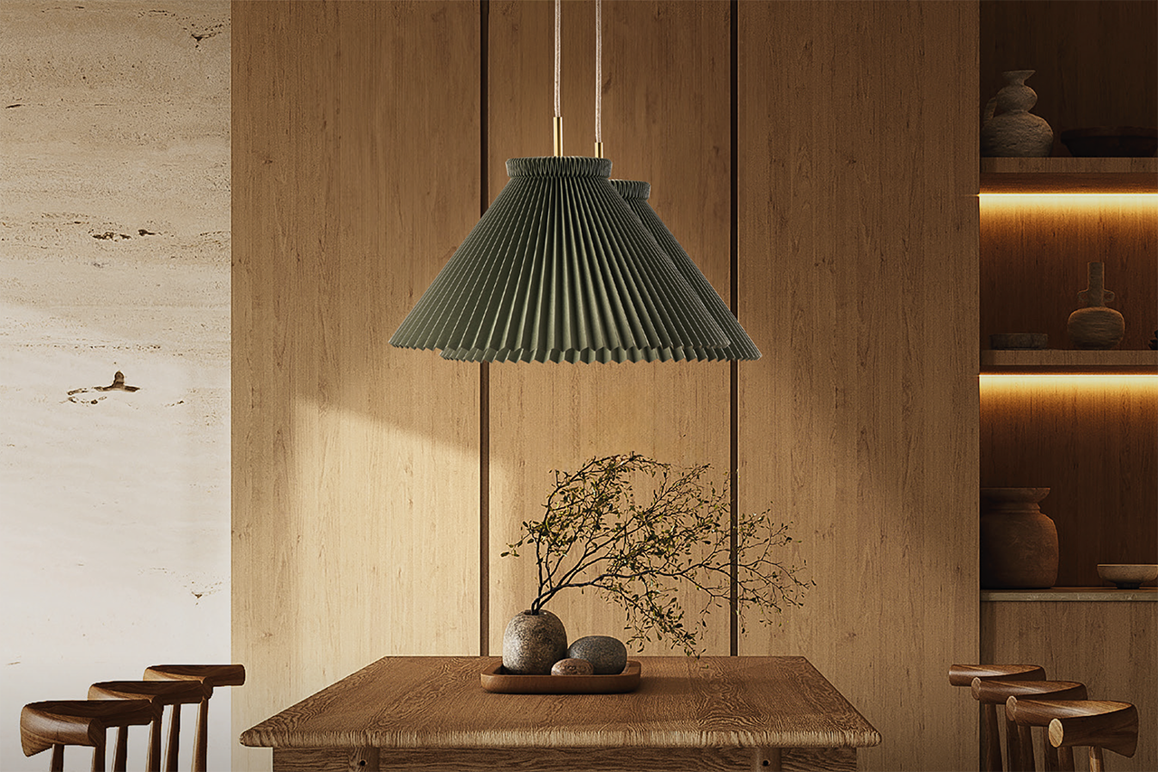 Leklint1 Pendant 30Cm Mossgreen Paper Brass Hangup Lifestyle